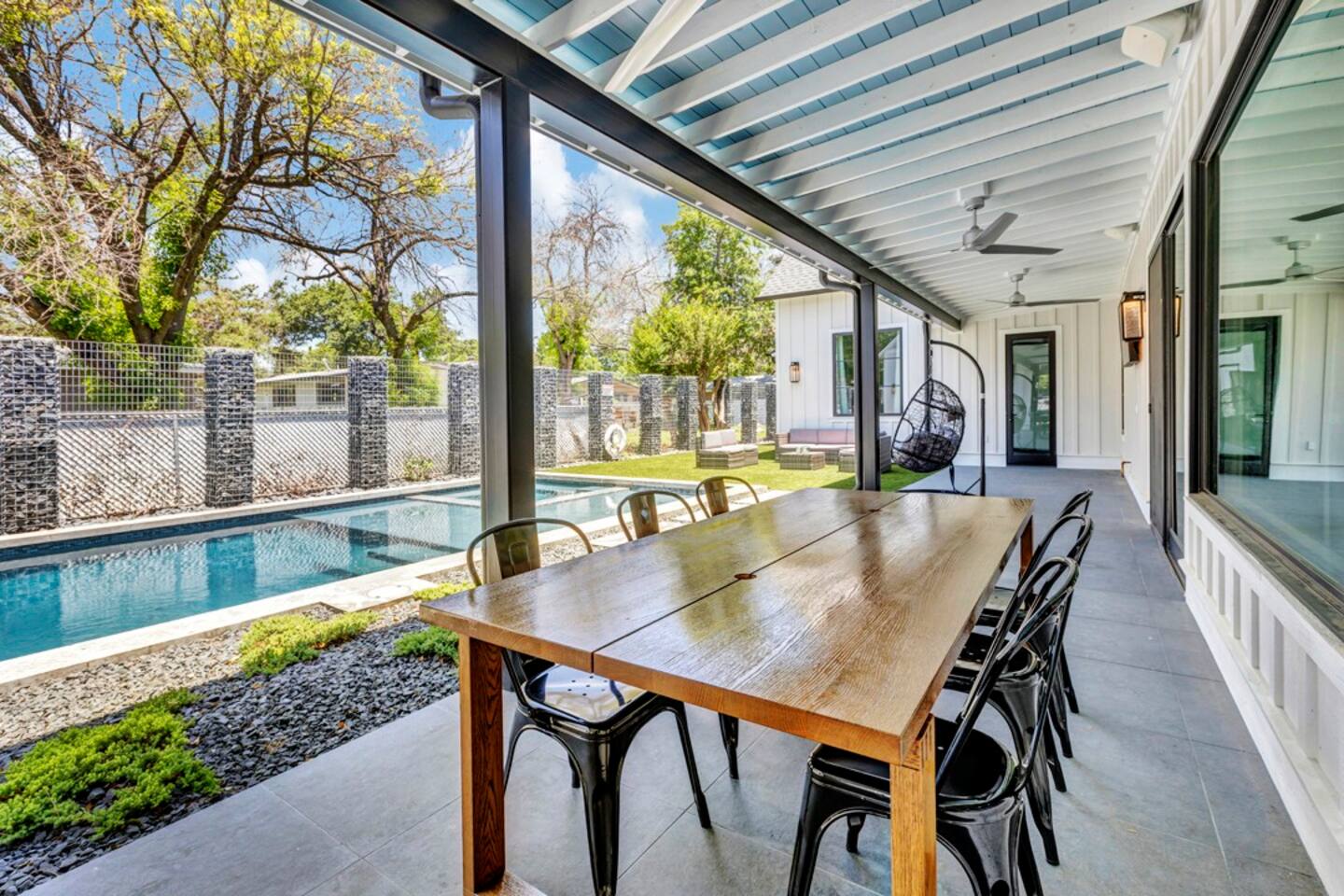 Poolside view from the shaded covered veranda